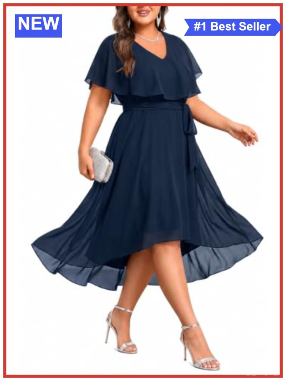 Plus Size Chiffon Semi Formal Wedding Guest Dress High Low